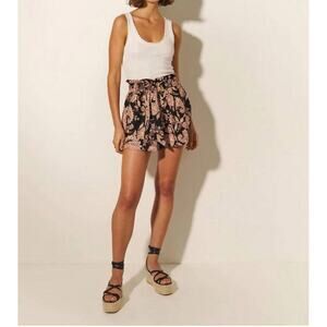 NWT Kivari Layla Black Paisley Linen High Waisted Paperbag Belted Shorts